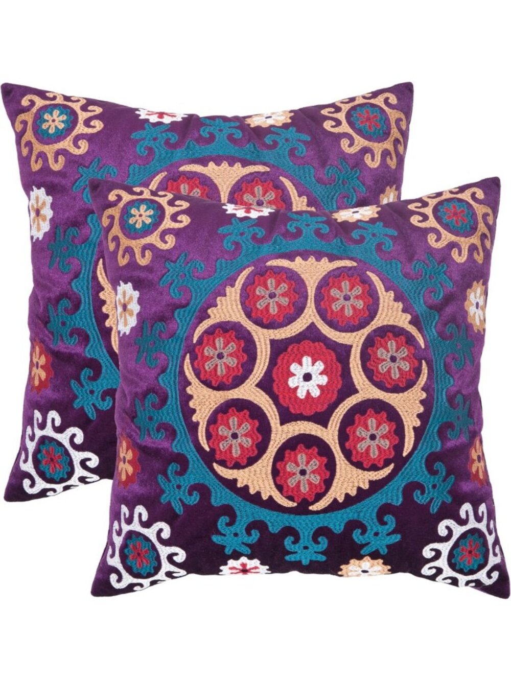 Set of 2 Decorative Pillows, 20-Inch Gold & Purple Accent Cushions for Home
